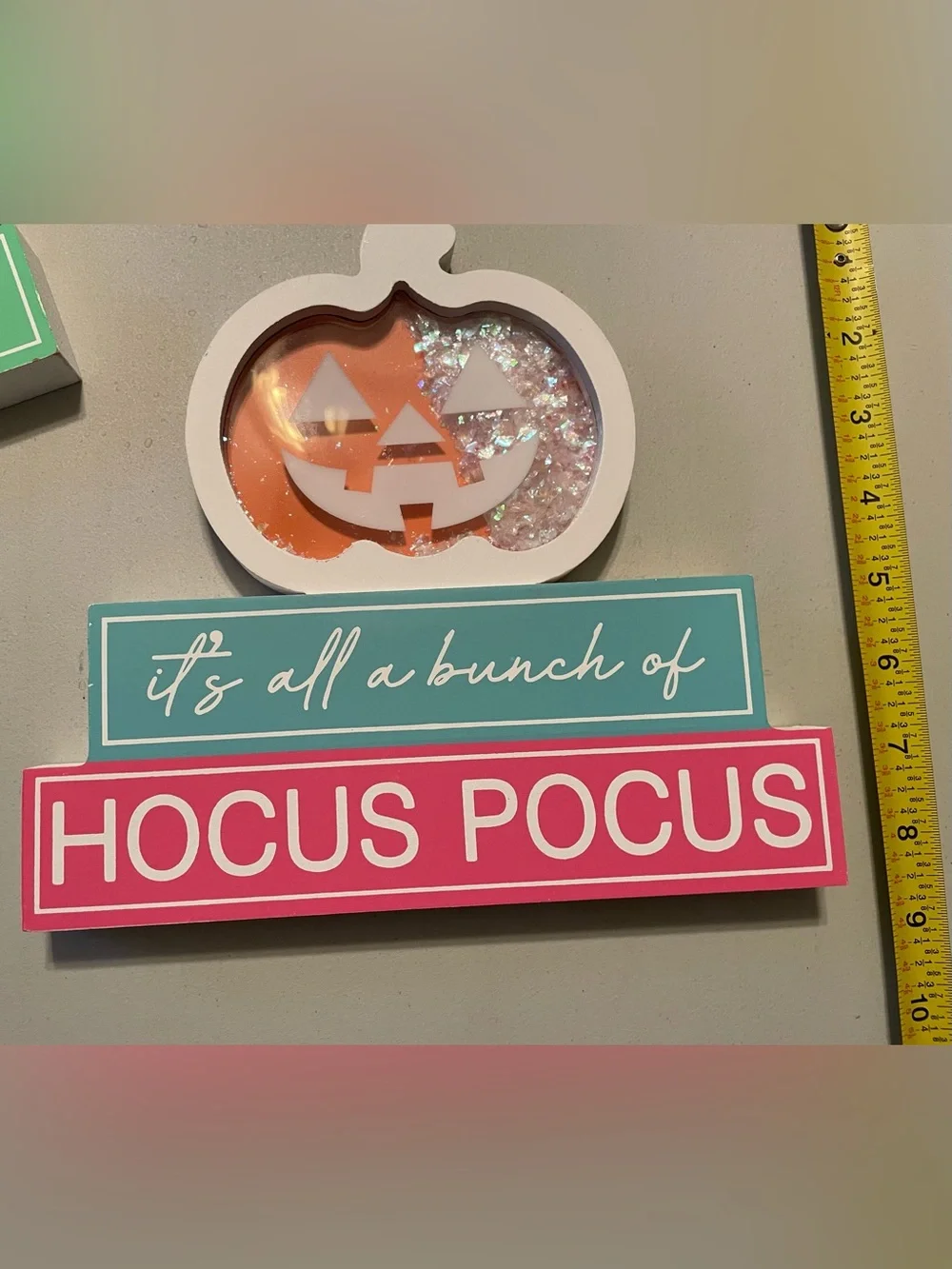 Halloween Hocus Pocus & Spooky Decorative Sign Set in Pink, Teal, Purple, Green